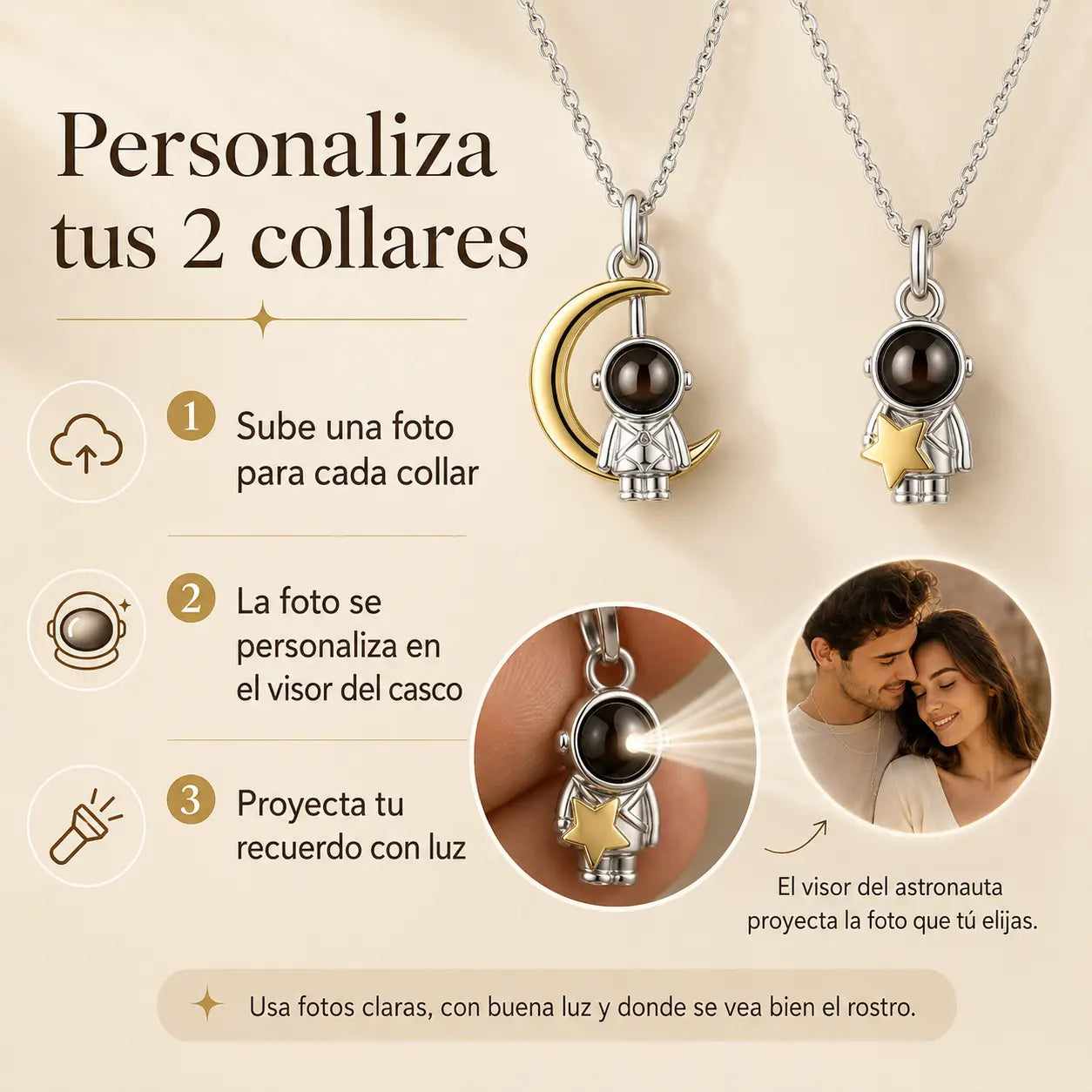 2 Collares Astronauta con Foto Personalizada