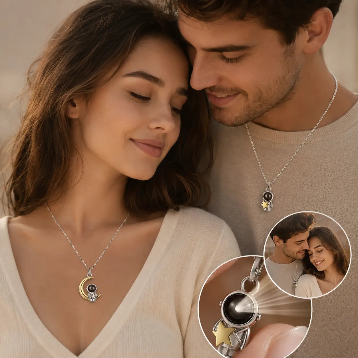 2 Collares Astronauta con Foto Personalizada
